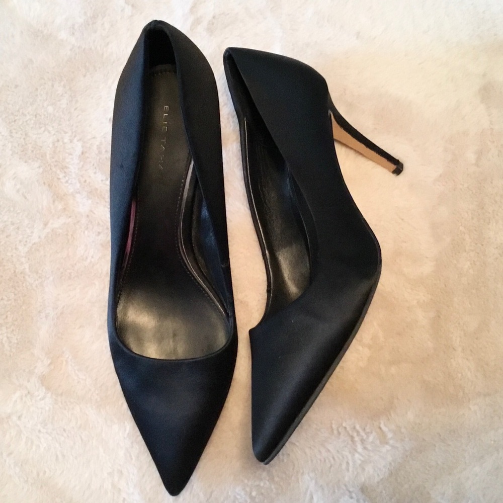 Elie Tahari Black Satin Pointed Toe Stiletto Heel Pumps - Size EU 40